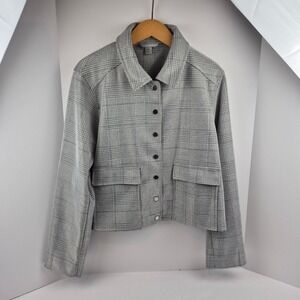 Noli Women's XL Cropped Jacket Gray Plaid Button Front Utility Pockets Modern